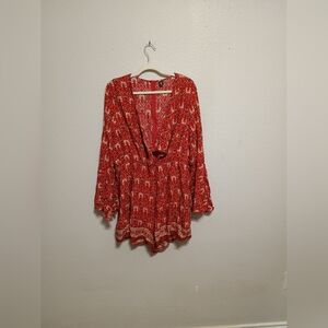 SHEIN Red Paisley Blouse